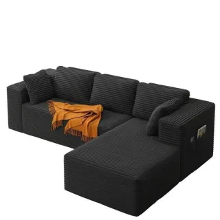 Canapé d'angle Convertible - Bealife - 4 Places - Sans Montage - Canapé en L Droit - Velours Côtelé - Scandinave - Gris Foncé
