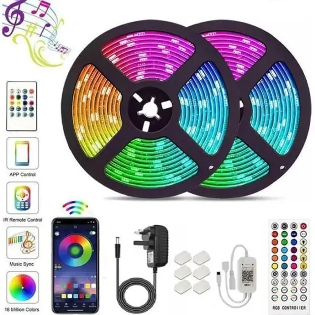 Ruban LED 20M Bande LED RGB 5050 RVB 360 - Bleutooth Bande LED avec télécommande 44 touches + Contrôlé par APP du Smartphone