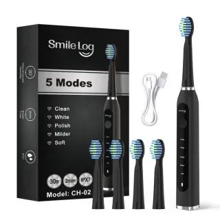Smilelog Brosse à Dents Sonique CH-02 Rechargeable 39800VPM IPX7 Étanche Autonomie 60J 5 Modes 4 Brossettes USB-C Étui de Voyage