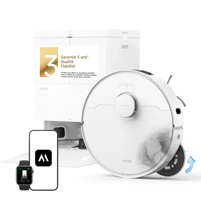 MOVA E50 Ultra Robot aspirateur laveur, 30 000 Pa, 12 N/260 tr/min, serpillière MaxiReach, vidage auto, réservoir 5 L