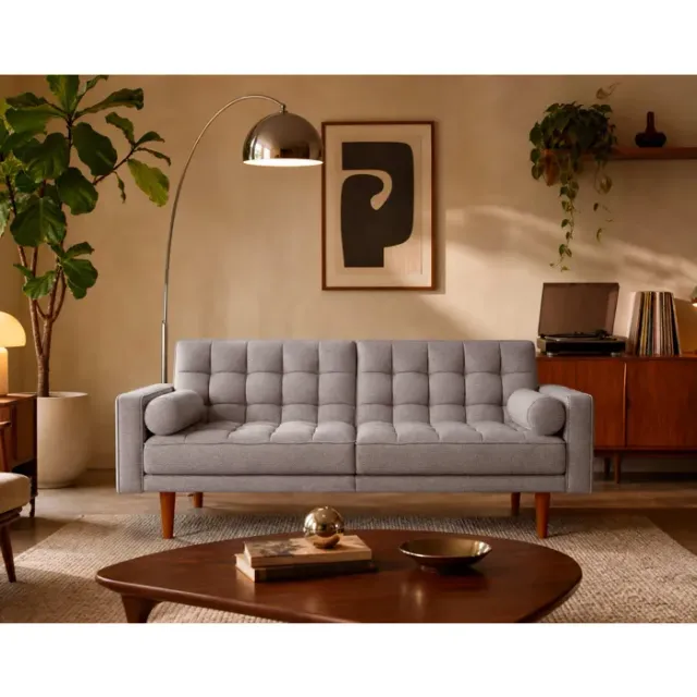 Suzanne - Banquette 2 places convertible clic-clac en tissu texturé - Gris clair
