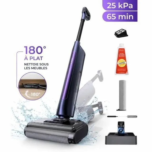 Aspirateur Balai Laveur Ultenic AC1 Flex , Dernière génération,Design Plat à 180°, Humide et Sec, 1,5 L, Nettoyage des Bords 0mm