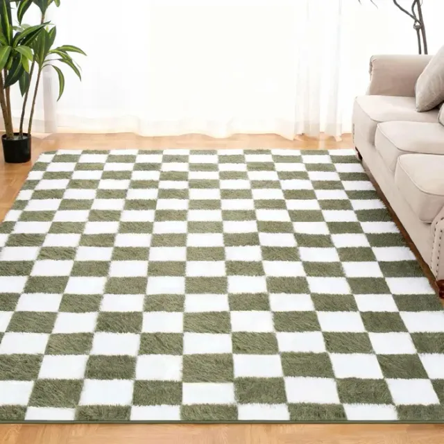 Tapis Salon Shaggy 160 x 230 cm Descente de lit Poils Longs Doux pour Salon Chambre Canapé Moelleux Chambre Blanc Vert