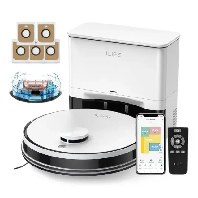 Aspirateur Robot Laveur ILIFE A30 Pro, Vidage Automatique 60 Jours, 10 000 Pa, Autonomie 180 Min, Navigation Laser, Poils Animaux