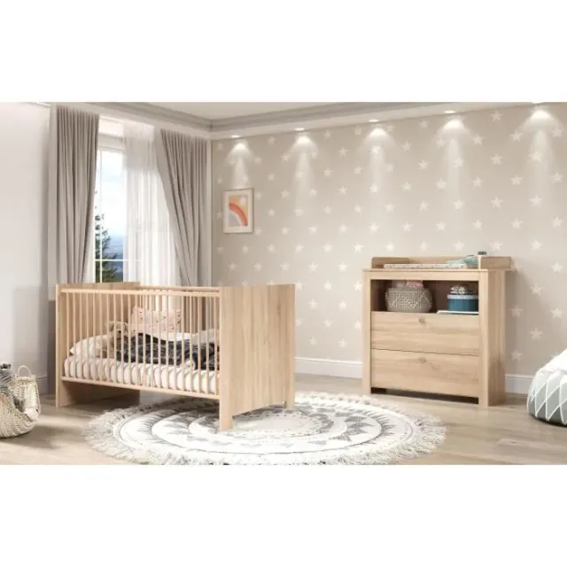 Chambre bébé Duo : Lit 70 x 140 cm + Commode à langer OLIVIA - Chêne - TREND TEAM