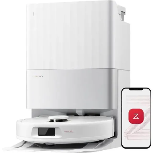 Roborock Qrevo S5V Aspirateur Robot Laveur , 12000 Pa Brosse latérale et serpillière Extensibles , Séchage à l'air Chaud,5200 mAh