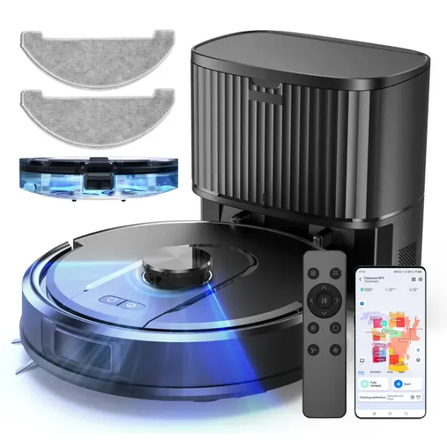 Vactidy Cleanova W11-Aspirateur Robot Laveur 5000Pa-180min Autonomie-Bac 2L-Vidange Auto-Navigation LiDAR - Apple Watch/APP/Alexa