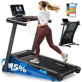 Tapis de Course Pliable – T12PRO MERACH - Inclinaison 15% - 0.8-12km/h - Moteur 2.5HP - Écran LED - Bluetooth/APP Exclusive/Kinomap