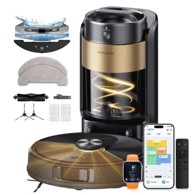Proscenic QO20 Plus Aspirateur Robot Laveur avec Station sans Sac 4L - 18000PA -200MIN -Alexa/Google Home/iWatch -Sec/humide 2 en 1