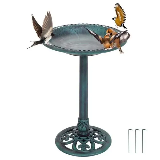 COSTWAY Mangeoire à Oiseaux sur Pied, Bain pour Attire Oiseaux avec Une Plateau de Diamètre 51cm, Hauteur 72CM, Design Antique Vert