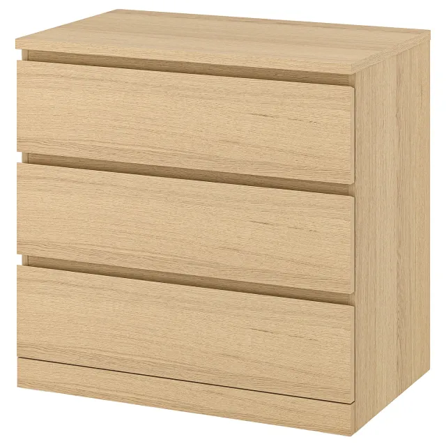 MALM Commode 3 tiroirs - plaqué chêne blanchi 80x78 cm